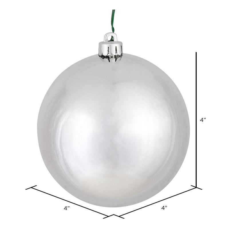 Vickerman 4"" Silver Shiny Ball Ornament, 6 per Bag - Image 2